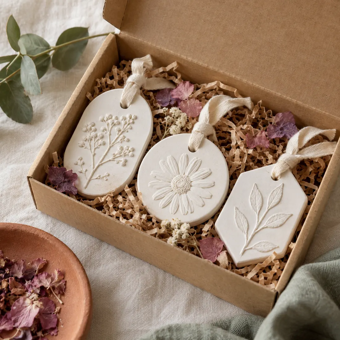 Set de piedras aromáticas botánicas en una caja de regalo